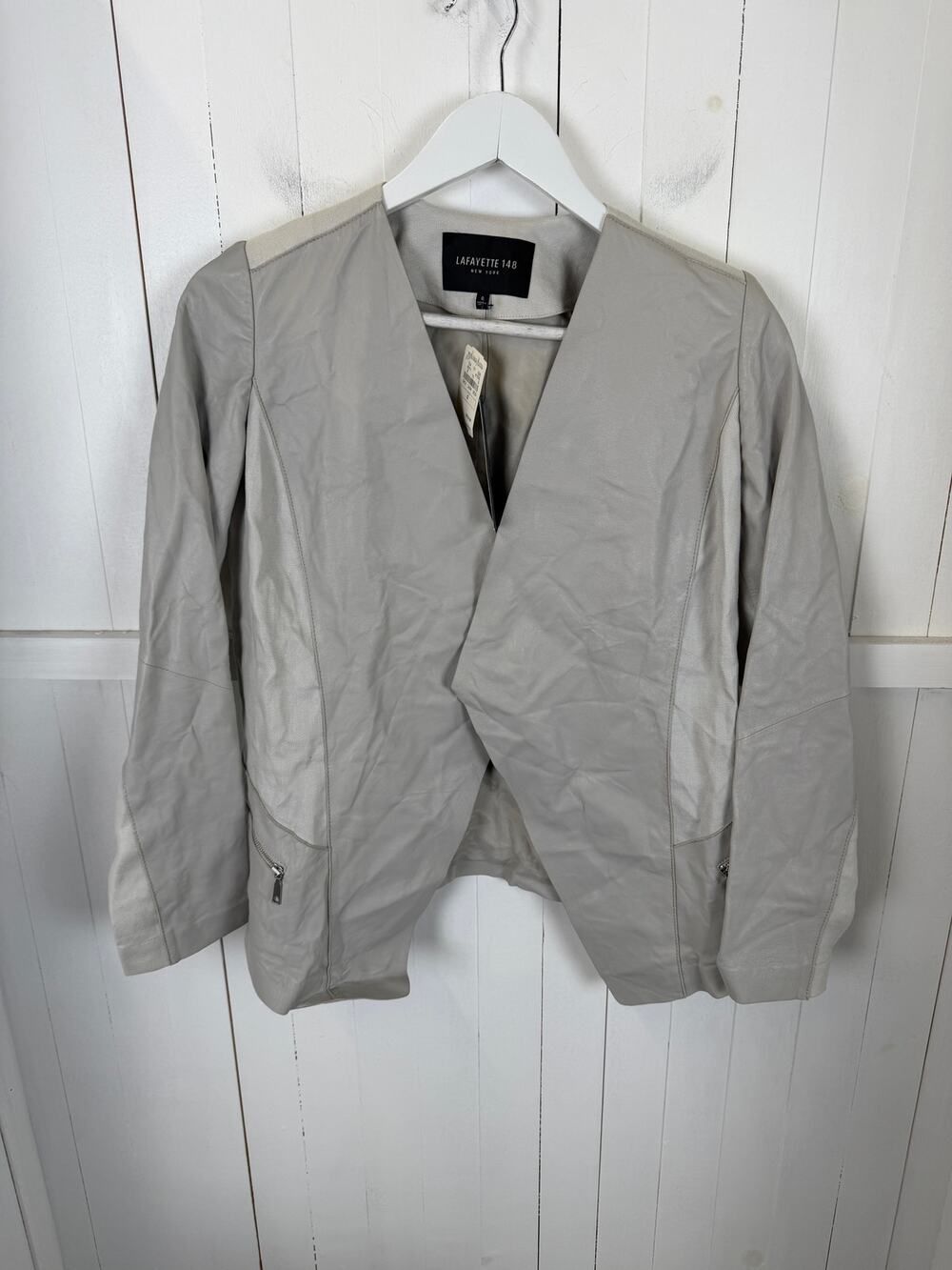 Lafayette 148 New York Silver Leather Jacket Size 0 NWT